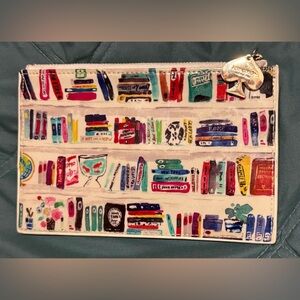kate spade Multicolor Book Print Zip Pouch with Gold Spade Charm